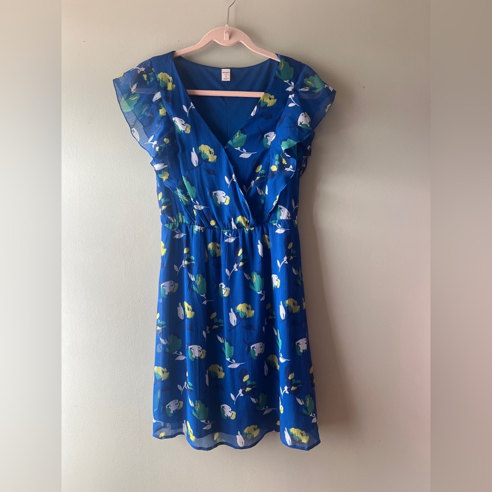 Old Navy Blue Flutter Sleeve V-Neck Midi Dress Size S NWOT